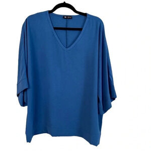 Vision USA Boutique Women’s V-Neck 3/4 Dolman Style Royal Blue Top Size XL GUC